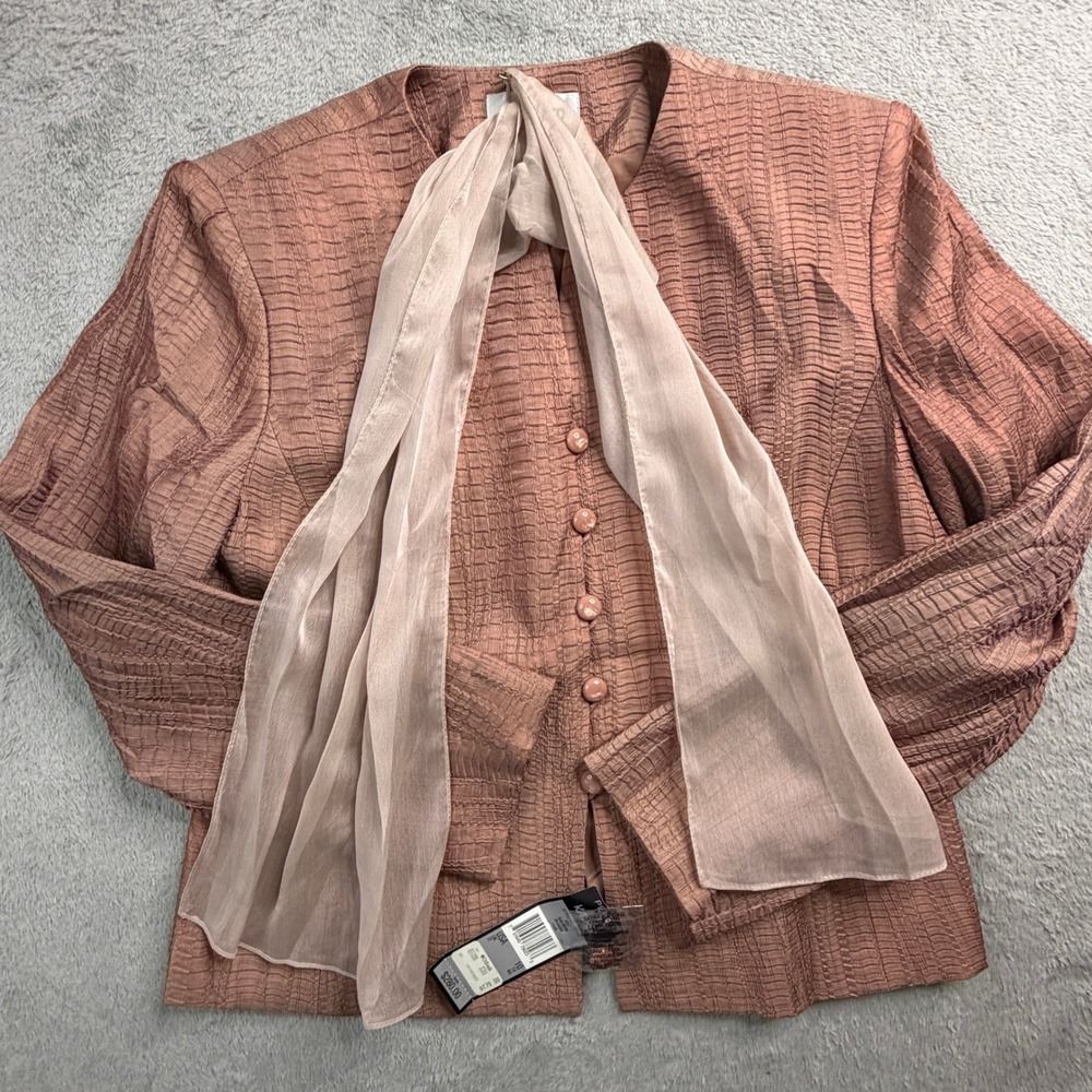 NWT Kasper Petite Salmon Arcadia‎ Textured Blazer Scarf Set